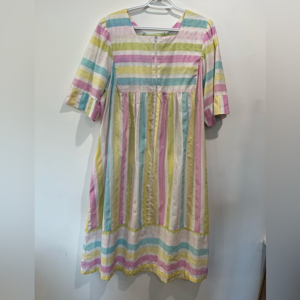 Vintage Styled by Saybury Pastel Multicolor Striped Midi Dress House Dress